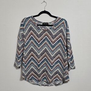 Absolutely Famous Chevron Patterned Blouse - Blue, Brown, Cream